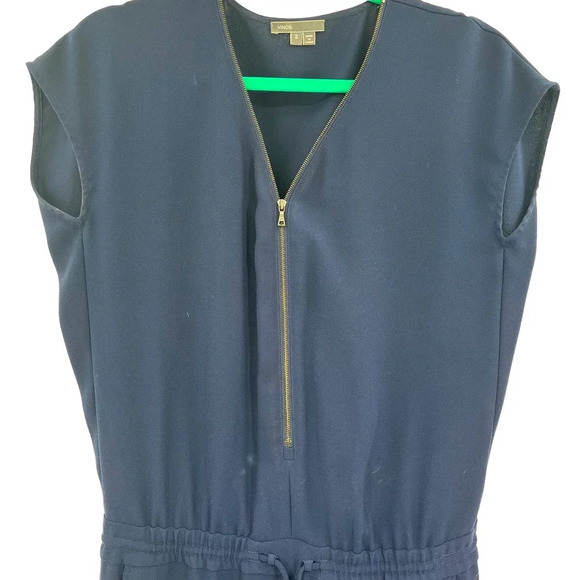 VINCE Navy Blue Zip Front Short Sleeve Jumpsuit Size 2 - Picture 3 of 8